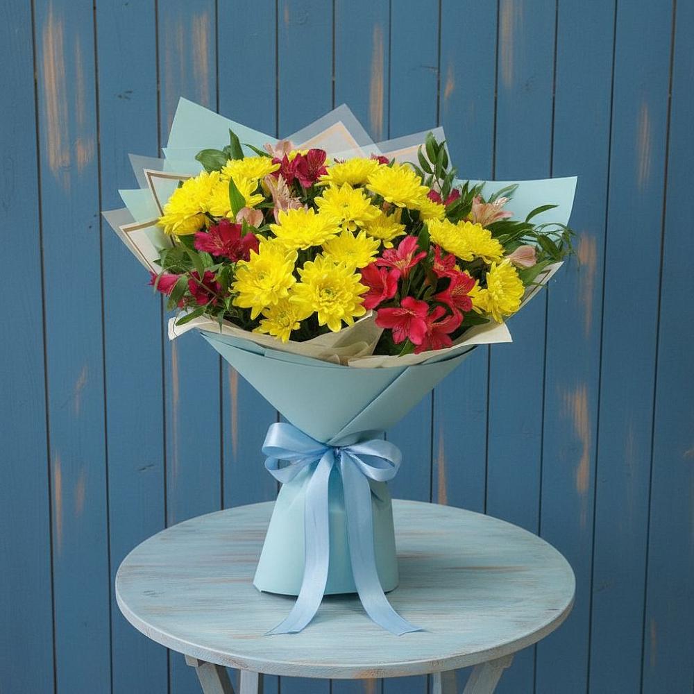 Букет цветов из: Альстромерии и Хризантемы в Новокаякенте