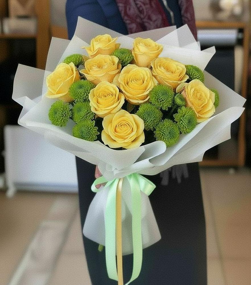 Букет цветов из: Хризантемы и Розы в Новокаякенте