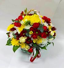 Цветочная композиция из Хризантемы и Розы в корзине #REPLACE_PRED# Новокаякенте