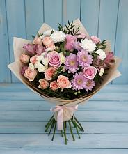 Букет цветов из:  Хризантемы, Розы и Альстромерии #REPLACE_PRED# Новокаякенте