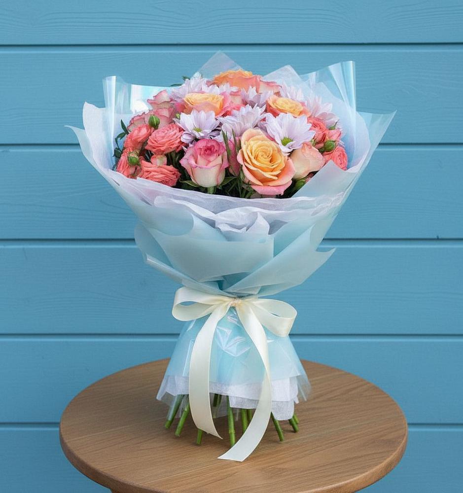 Букет цветов из: Хризантемы и Розы в Новокаякенте